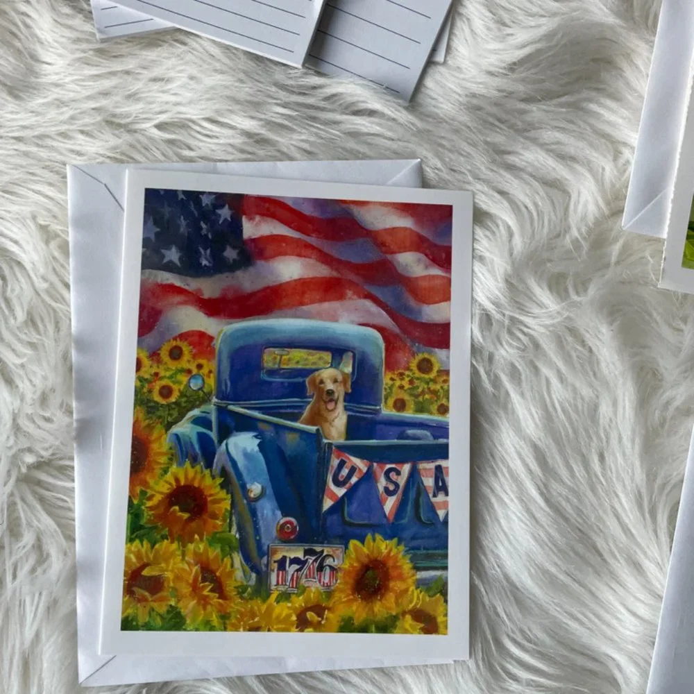 20 Patriotic cards, 30 envelope seals, 5 large notepads, 2 small notepads